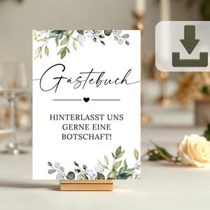 Wedding guest book sign, digital template, botanical eucalyptus wedding decoration, printable wedding signs 13x18 and A4