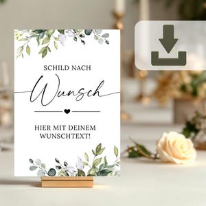 Cartello per matrimonio personalizzato, cartello dei desideri, cartello per matrimonio da stampare in formato DinA4 e 13x18, decorazione per matrimonio con eucalipto botanico