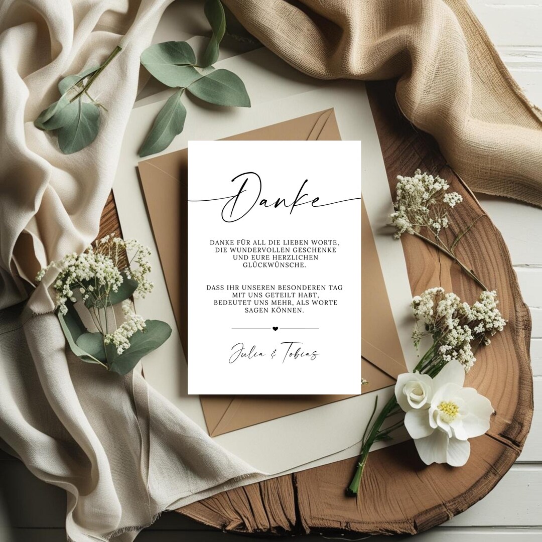 Minimalist Wedding Thank You Card, Digital & Printable DIN A6, Modern ...
