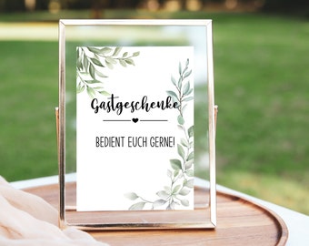 Sign Wedding Favors, Digital Template, Wedding Decoration Greenery Eucalyptus, for printing 13x18 and A4, sign download