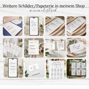 May include: A collection of minimalist wedding stationery, including invitations, save-the-date cards, menus, place cards, and seating charts. The designs feature elegant calligraphy and a clean, modern aesthetic, with a neutral color palette.