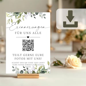 Sign Wedding Photos Sharing and Exchanging Eucalyptus, Wedding Sign Print &quot;Memories for all of us&quot;, QR Code customizable