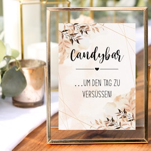 Wedding sign: Candy bar, digital template, wedding decoration boho, for printing 13x18 and A4, information sign download