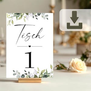 Schild Hochzeit Tischnummern 1-15, Digitale Vorlage, Hochzeitsdeko botanisch Eukalyptus, Hochzeitsschild zum Ausdrucken 13x18 und A4 Tische