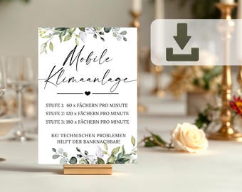 Funny sign wedding fans, wedding sign to print 13x18 and A4, mobile air conditioning wedding, wedding decoration botanical eucalyptus