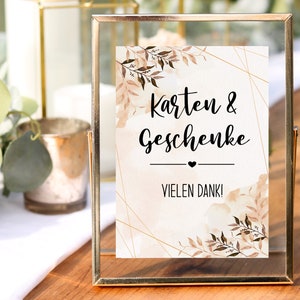 Schild Hochzeit: Karten und Geschenke, Digitale Vorlage, Hochzeitsdeko Boho, zum Ausdrucken 13x18 und A4, Hinweisschild Download