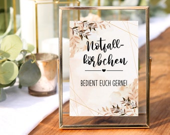 Wedding sign: emergency basket, digital template, wedding decoration boho, for printing 13x18 and A4, information sign download