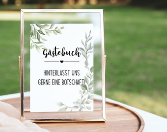 Firmar el libro de visitas de la boda, plantilla digital, decoración de la boda, eucalipto verde, para imprimir 13x18 y A4, descargar el cartel de la boda