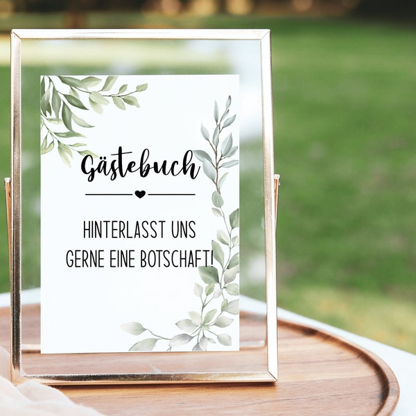 Sign Wedding Guestbook, Digital Template, Wedding Decoration Greenery Eucalyptus, for printing 13x18 and A4, sign poster download