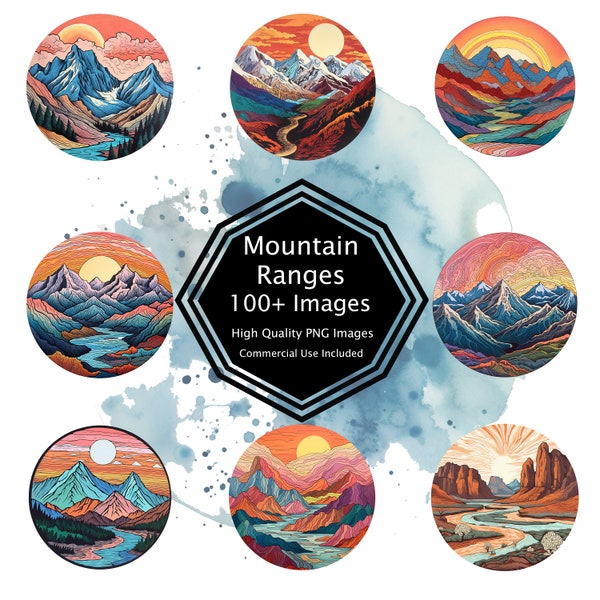 Mountain Range Images | Clipart | Over 100+ PNG Files | No Background | Variety of Colours