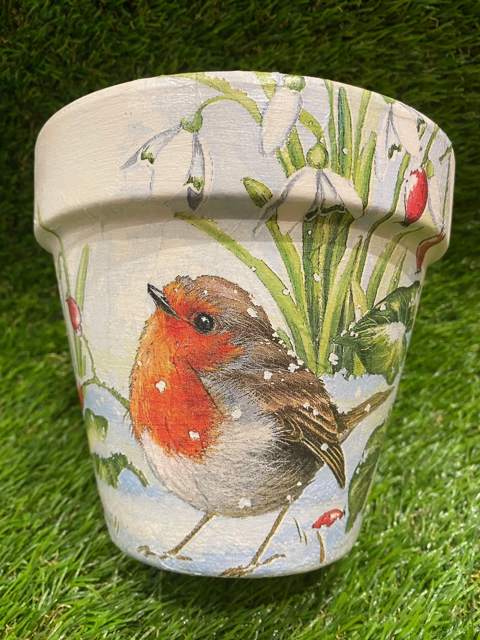 Robin plant pot robin gift robin bird planter decoupaged | Etsy
