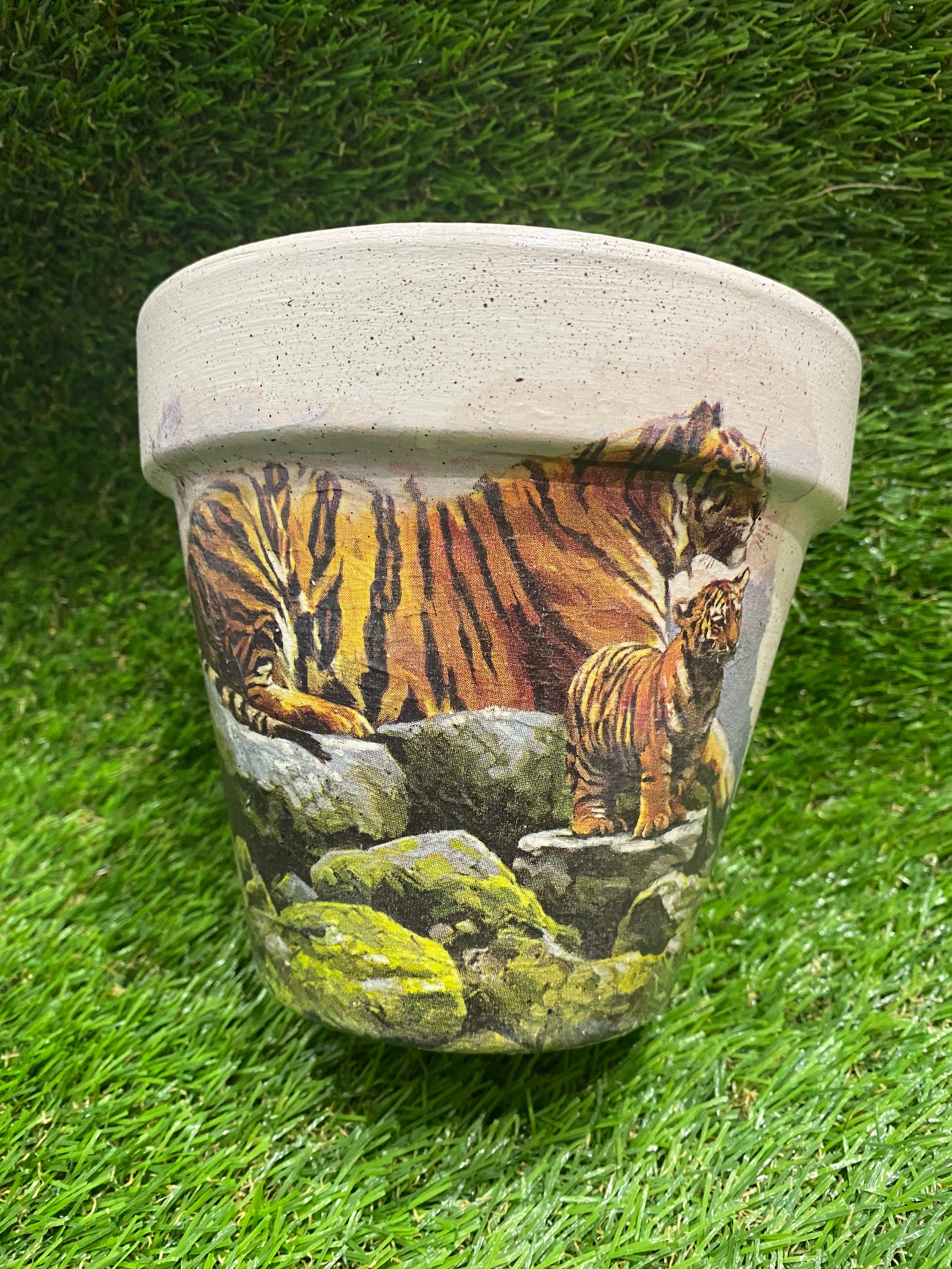 Tiger plant pot tiger gift decoupaged plant pot 15cm plant Etsy