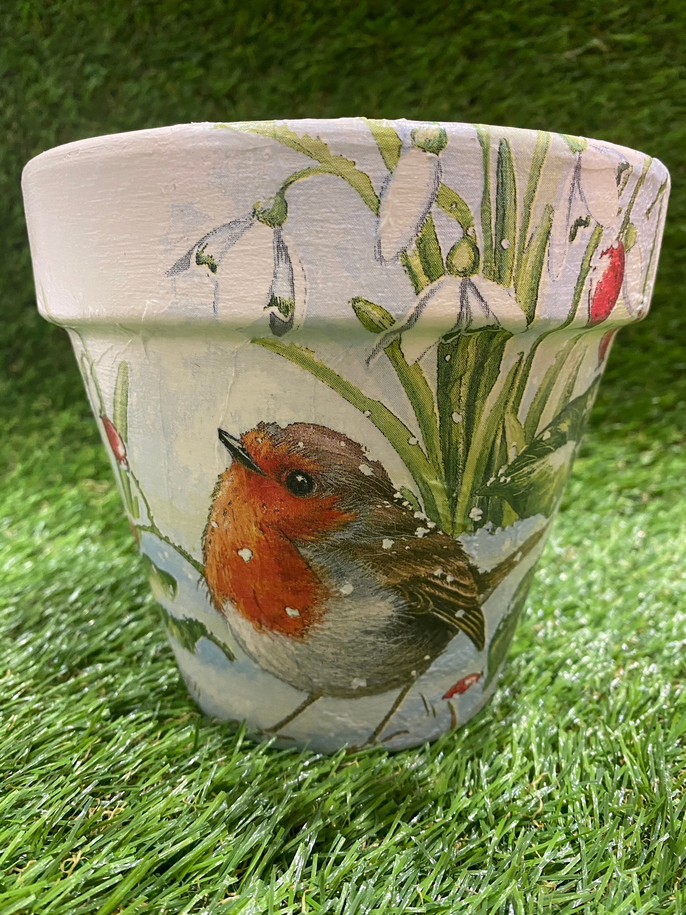 Robin plant pot robin gift decoupaged plant pot robin | Etsy