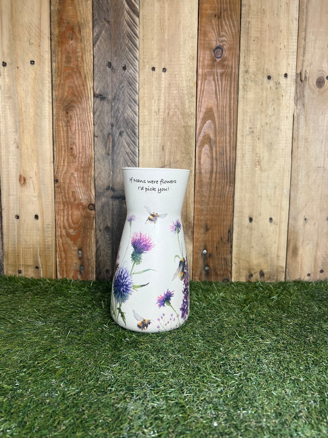 Lavender and Bee Vase, Decoupaged Vase, Purple Flowers Vase, Nan Gift