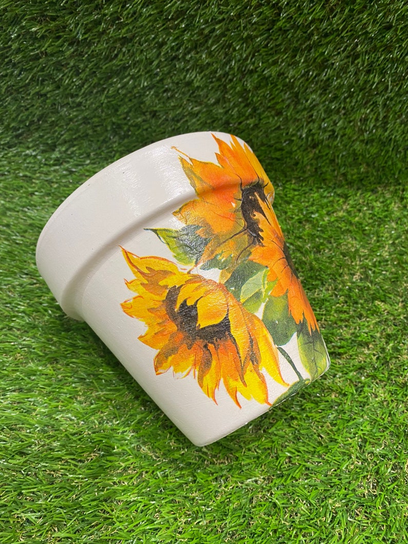 Sunflower & Bee Plant Pot Decoupaged With Love 15cm Etsy UK