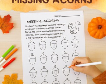 Autumn Missing Acorns Number Sequencing Worksheet | Kindergarten Math Printable