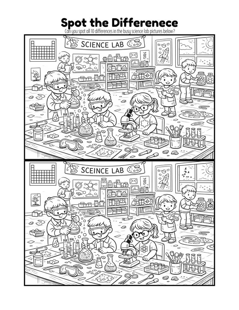 Science Lab Spot the Difference Printable | Find the 10 Differences ...