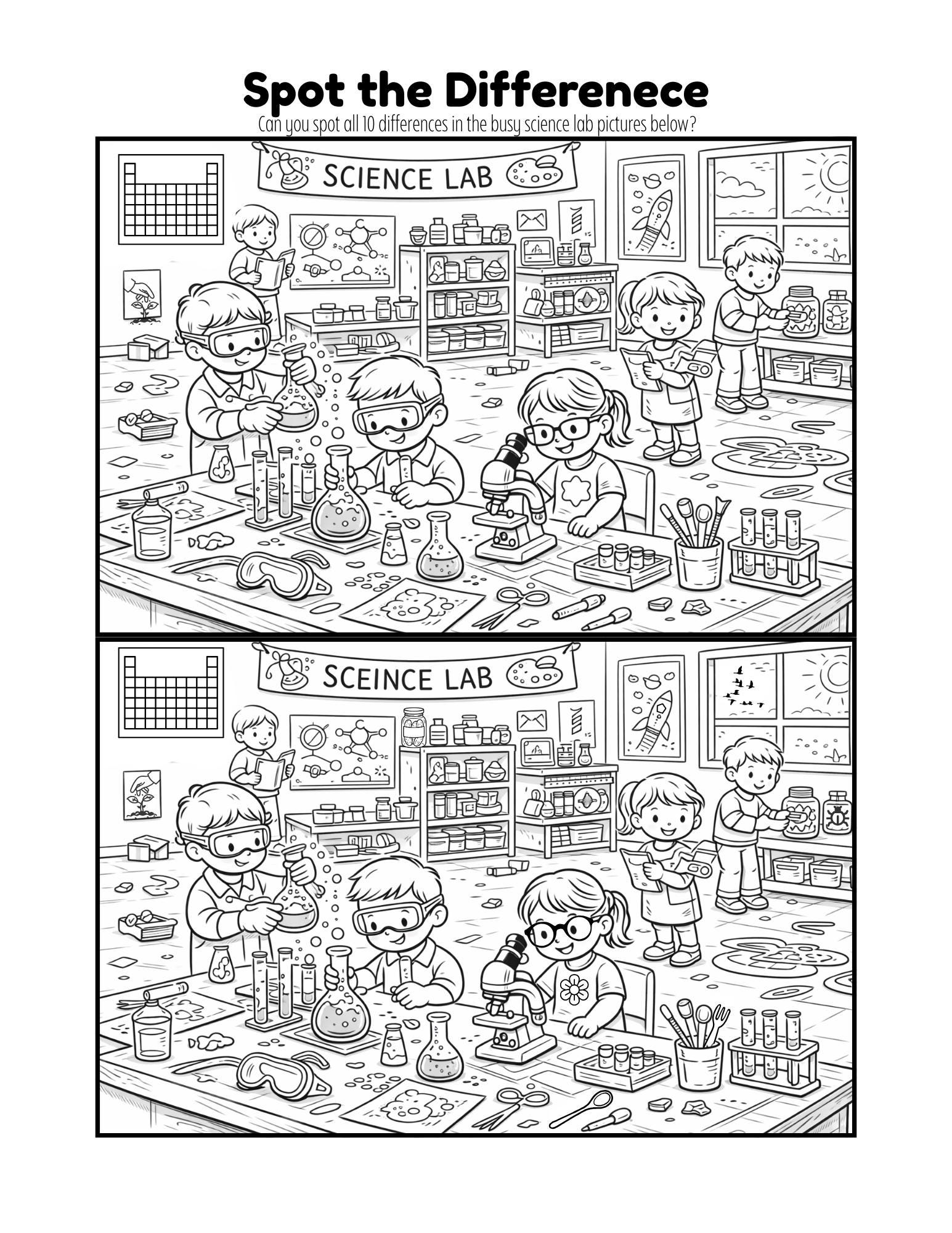 Science Lab Spot the Difference Printable | Find the 10 Differences ...