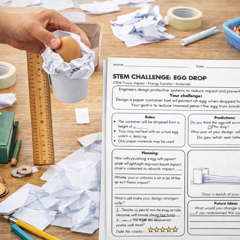 Egg Drop STEM Challenge Printable | Paper Engineering Activity | Impact ...