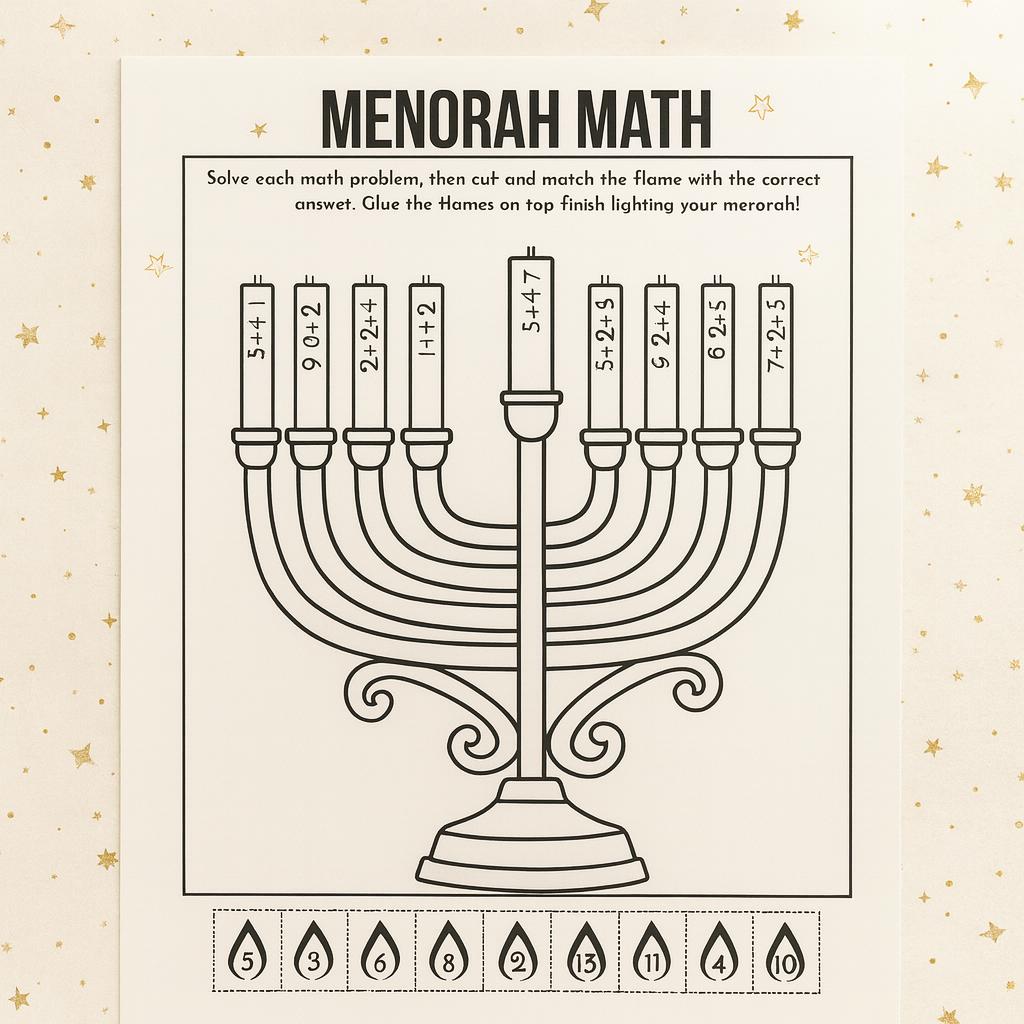 Menorah Math Menorah Math – Printable Hanukkah Math Activity | Cut & Match Craft - Etsy