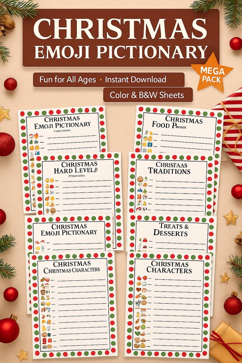 Ultimate Christmas Emoji Pictionary Game Bundle | 8-pack Holiday Party ...