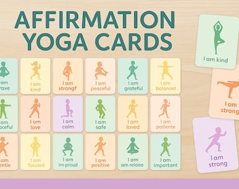 Kids Yoga Affirmation Flashcards + Poster + Instruction Guide | Printable Mindfulness Movement Set