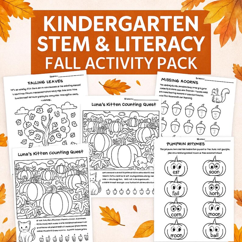 Kindergarten Fall Activity Pack: STEM, Literacy, Math (PDF Download) - Etsy