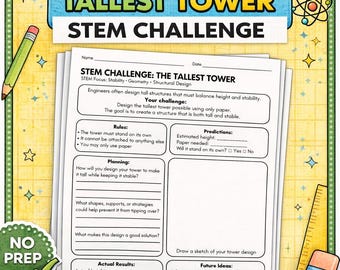 Höchster Turm STEM Challenge | Technische Design Aktivität | No Prep STEM Druckbar | Höhere Elementarstufe