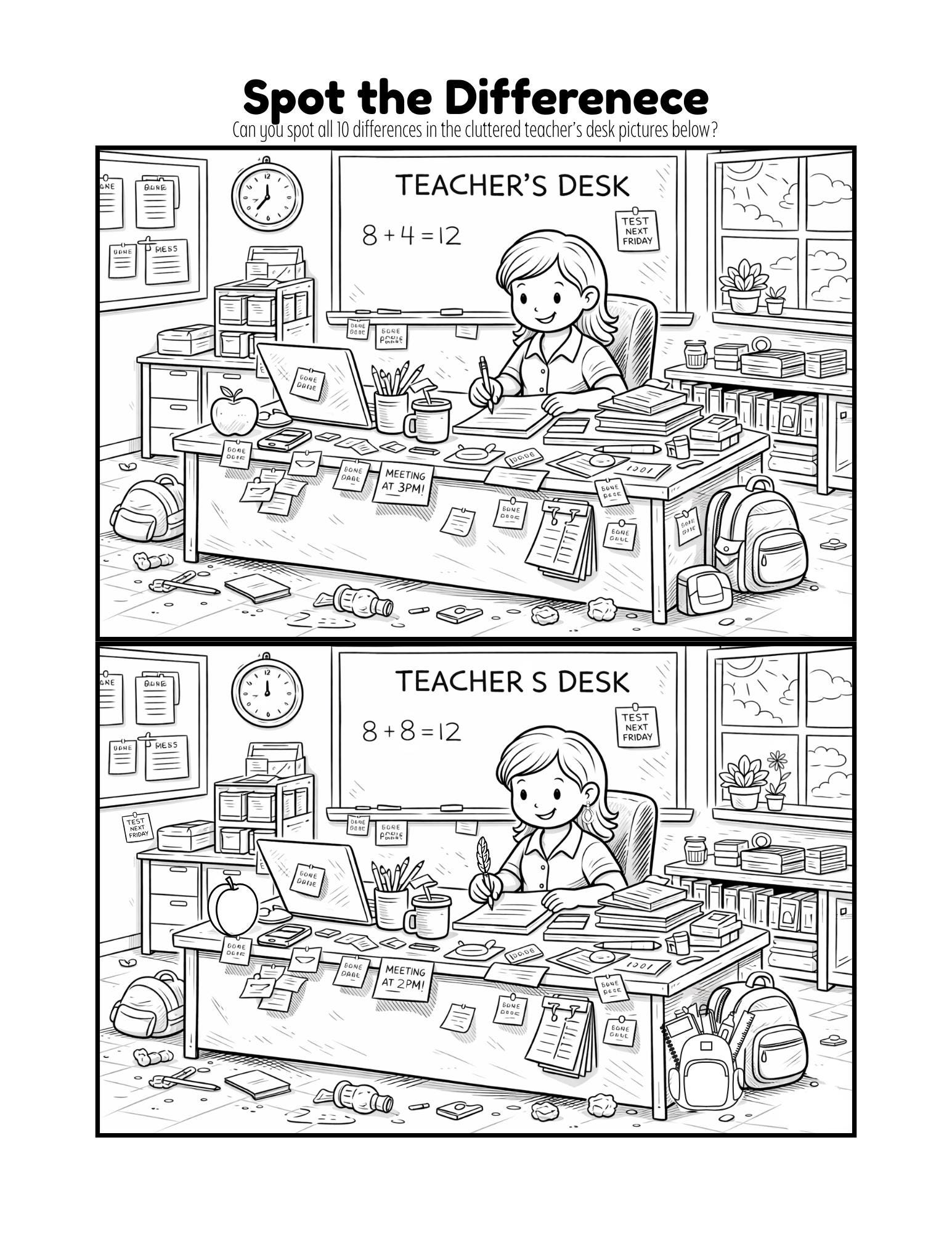 Spot the Difference Worksheets – School Scenes 8 Pack | Classroom ...