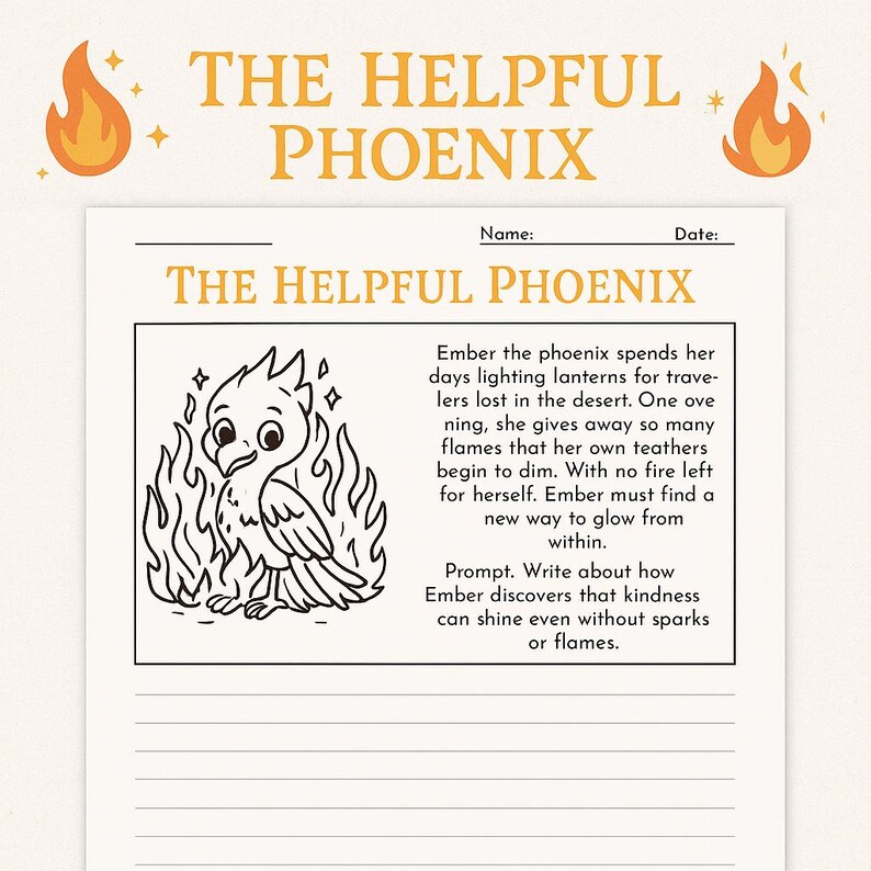 Phoenix Writing Assignment The Helpful Phoenix | Printable Writing Prompt | Kindness & Compassion ...