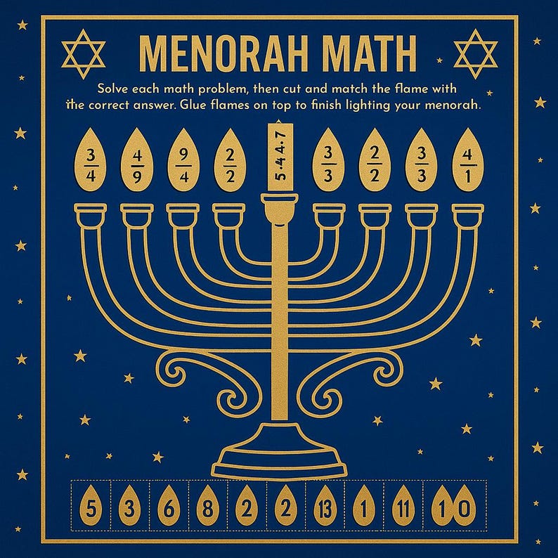 Menorah Math Menorah Math – Printable Hanukkah Math Activity | Cut & Match Craft - Etsy