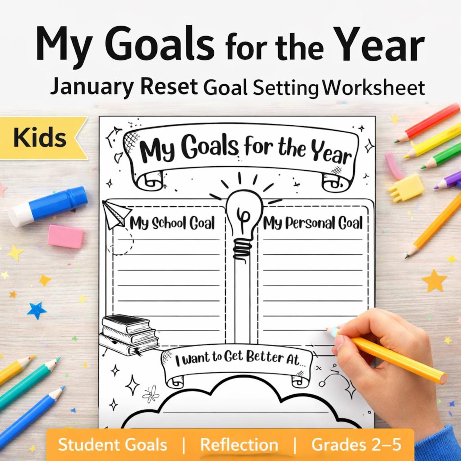 January Reset Goal Setting Worksheet for Kids | Student Goals ...