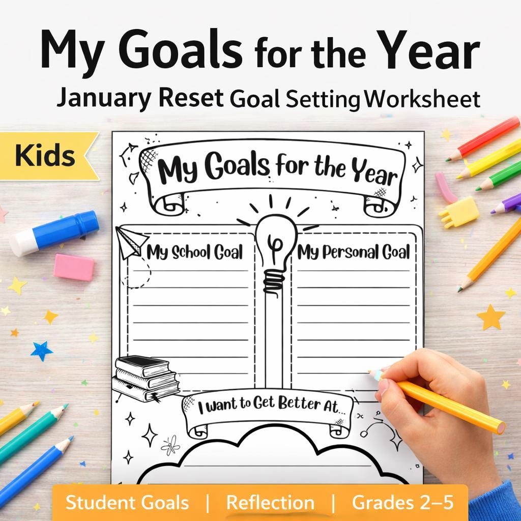 January Reset Goal Setting Worksheet for Kids | Student Goals ...