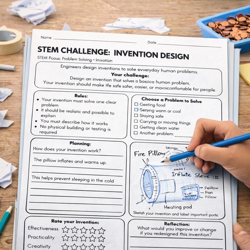 Problem Solving Invention Worksheets STEM Design Thinking Challenges | Invention & Everyday Problem Solving ...