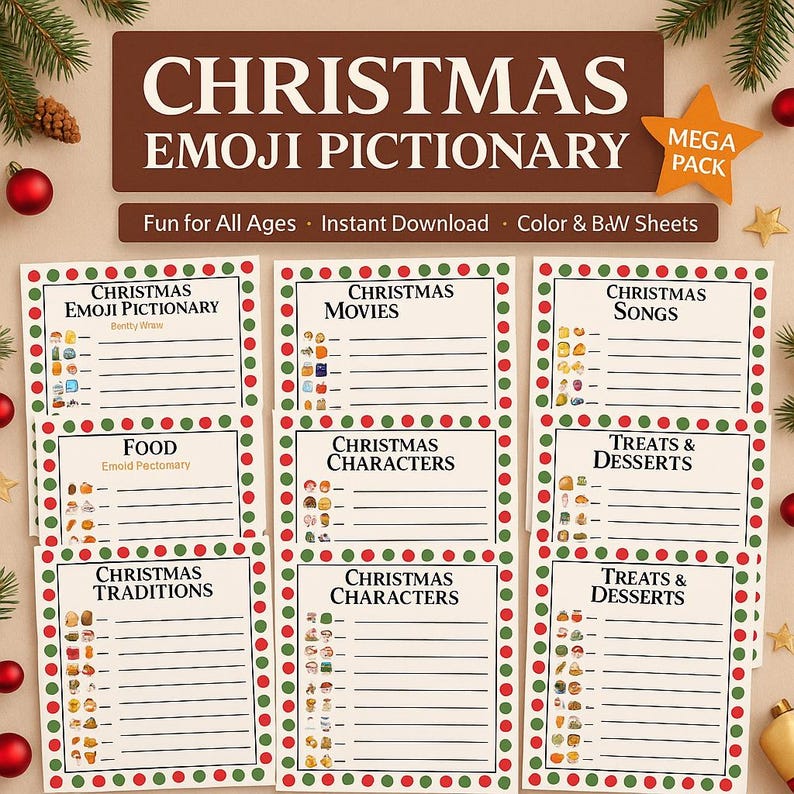 Ultimate Christmas Emoji Pictionary Game Bundle | 8-pack Holiday Party ...