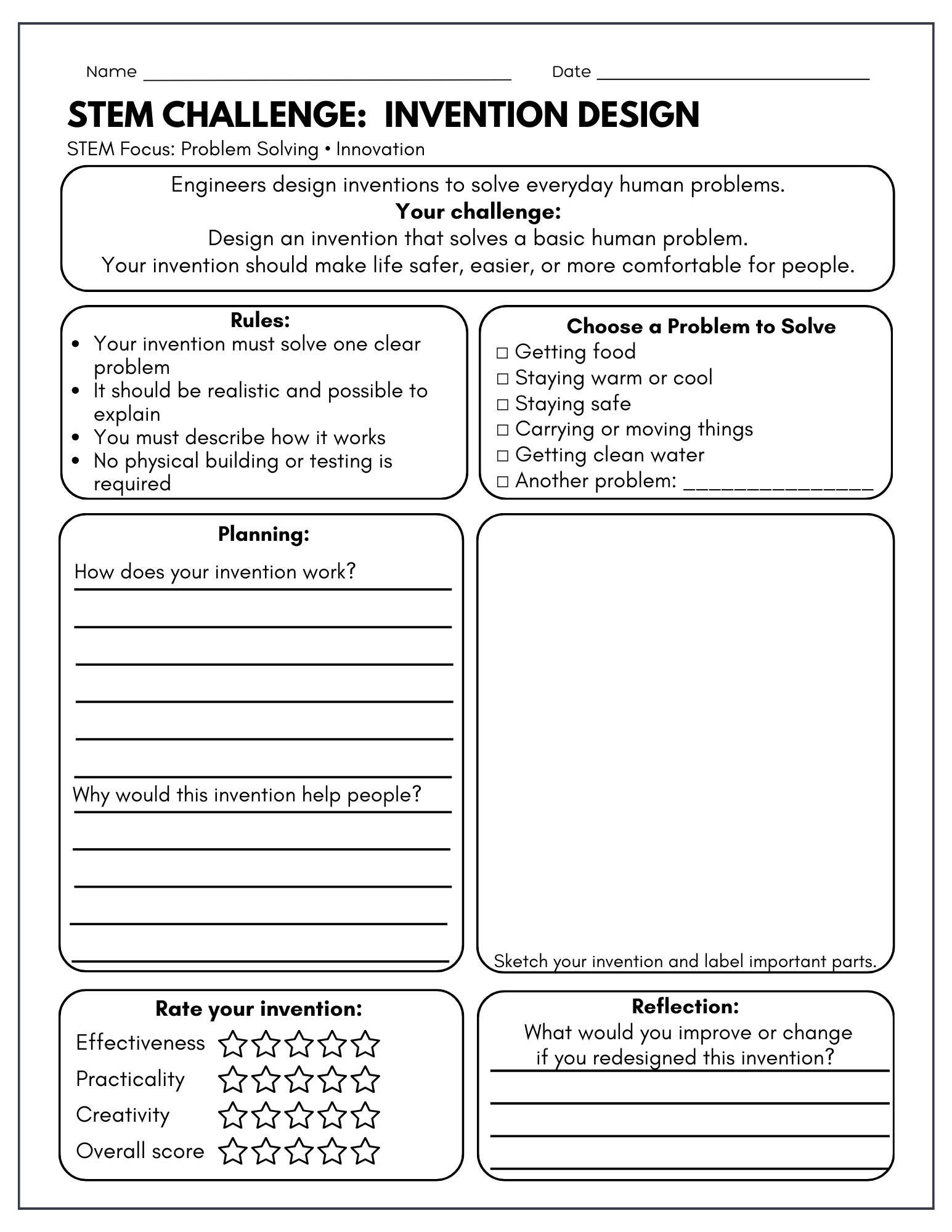 STEM Invention Design Challenge | Problem Solving & Innovation Activity ...