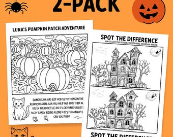 Halloween Activity Pack: Pumpkin Patch Hidden Picture & Haunted House Spot the Difference (Digital Download)