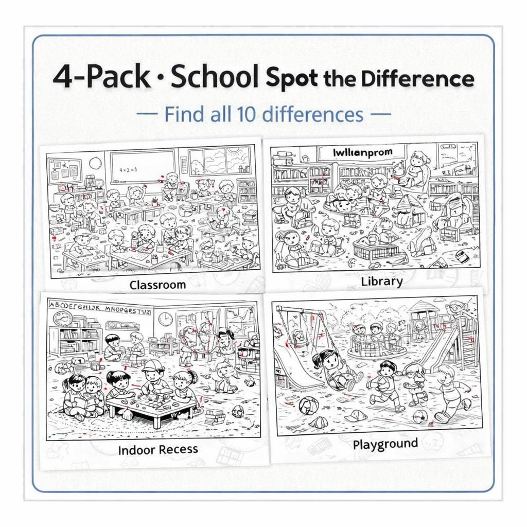 Spot the Difference School Scenes 4 Pack | Classroom, Library ...