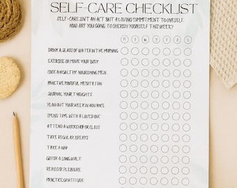 Printable Self-Care Checklist: Wellness Planner, Habit Tracker (PDF Download)