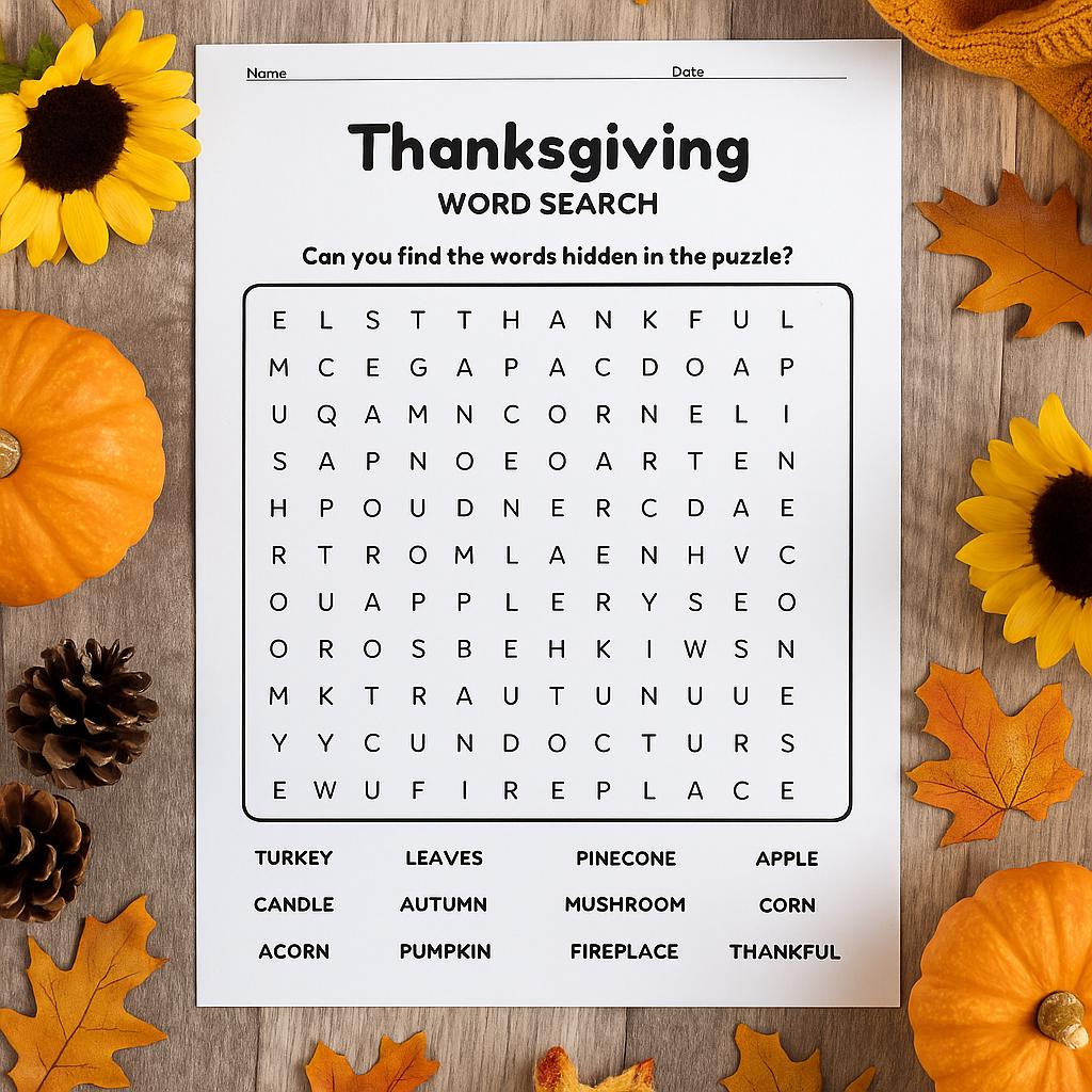 Thanksgiving Word Search | Printable Turkey Activity for Kids | Fun ...