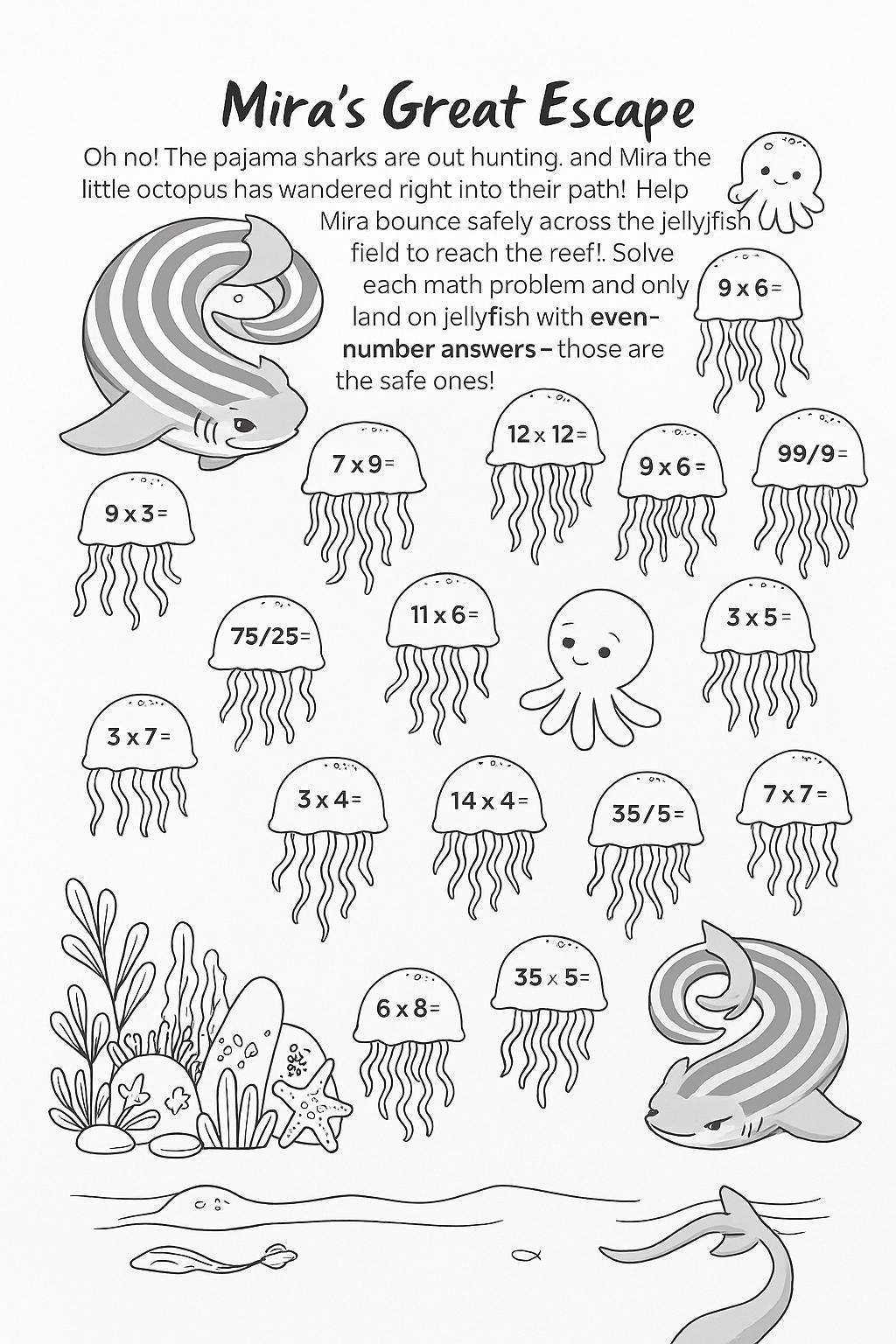 Ocean Math Maze Printable – Multiplication & Division (PDF Pattern) - Etsy