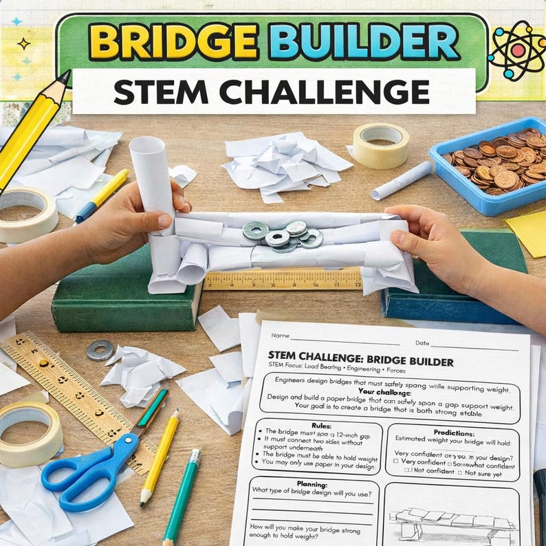 STEM Challenge Bridge Builder | Paper Engineering Activity | Hands-on ...