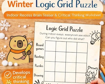 Winter logisches Gitter Puzzle | Indoor Aussparung Denksportrolle | Arbeitsblatt zum logischen Denken