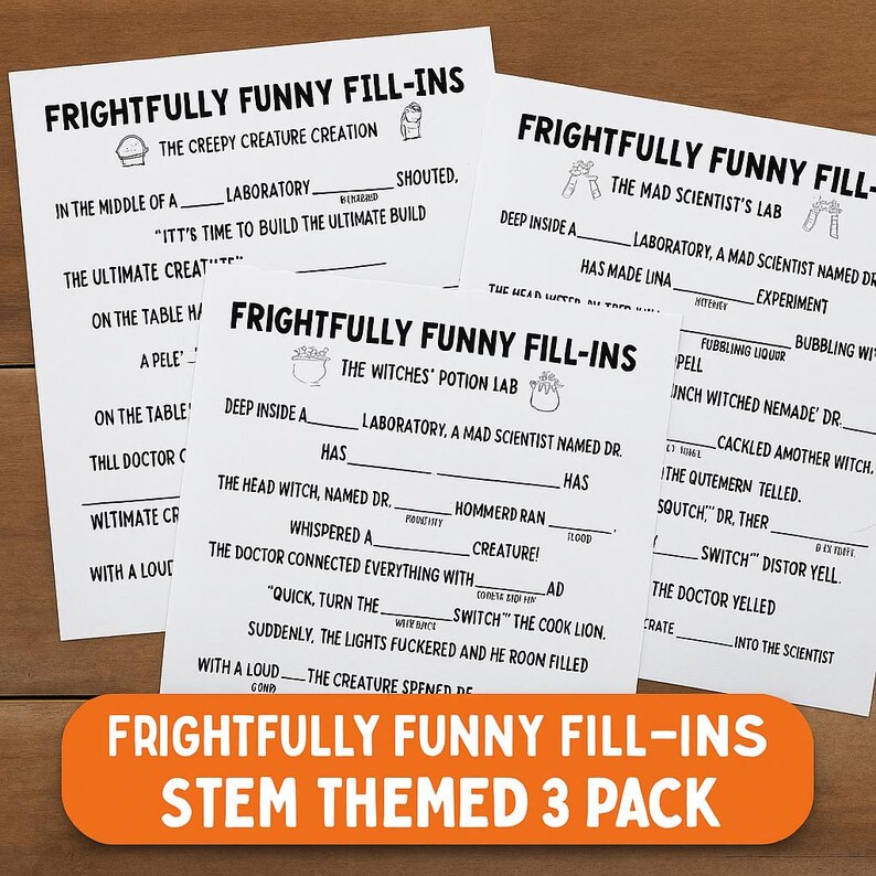 Humorous Activity Sheet Halloween STEM Activity Pack: Mad Libs Style Science Games (printable ...