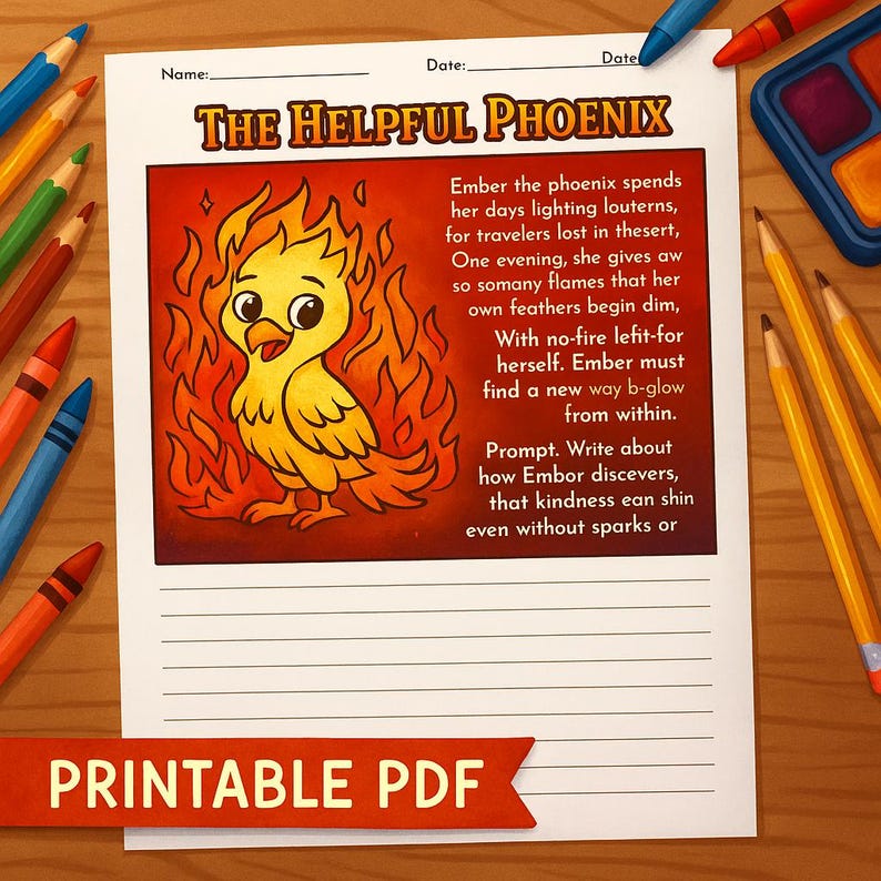 Phoenix Writing Assignment The Helpful Phoenix | Printable Writing Prompt | Kindness & Compassion ...