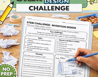 Desafío de diseño de inventos STEM / Actividad de resolución de problemas e innovación / Hoja de trabajo de diseño de ingeniería
