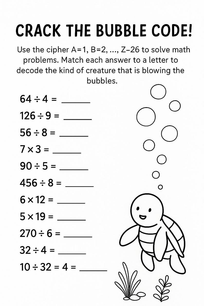 Crack the Bubble Code – Ocean Math Cipher Puzzle | Under the Sea Series ...