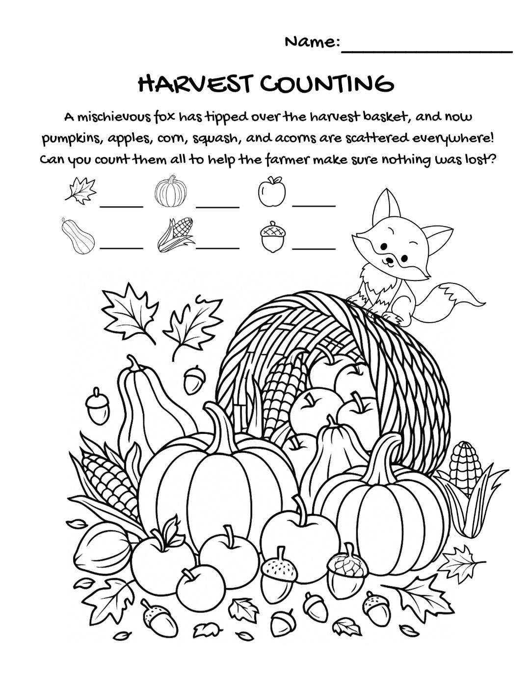 Harvest Math Harvest Counting Math Worksheet | Autumn Kindergarten STEM Activity ...