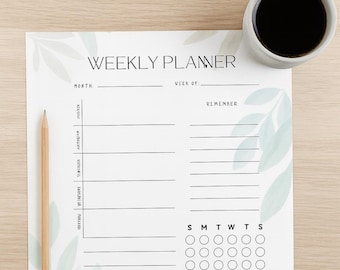 Planificador semanal minimalista imprimible: Registro de hábitos, diseño botánico (Descarga PDF)