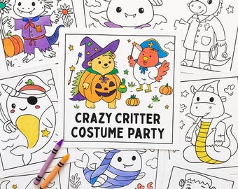 Halloween Animal Coloring Pages: Crazy Critter Costume Party (Printable PNG Download)